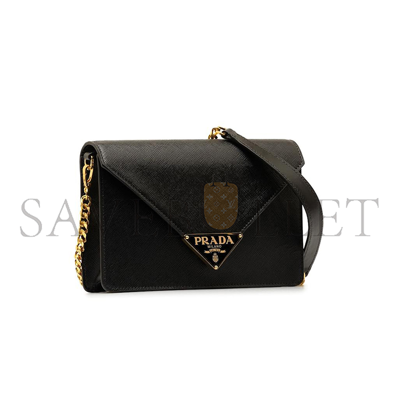 Pra*a black saffiano envelope chain crossbody 1bd318 (21.5*14*4cm)
